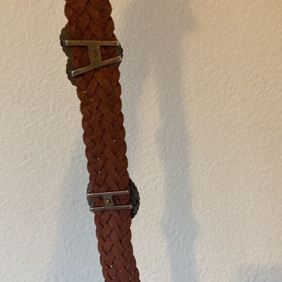 Vintage Red 90\'s Western Woven Genuine Leather Heart Medallion Big Buckle Belt